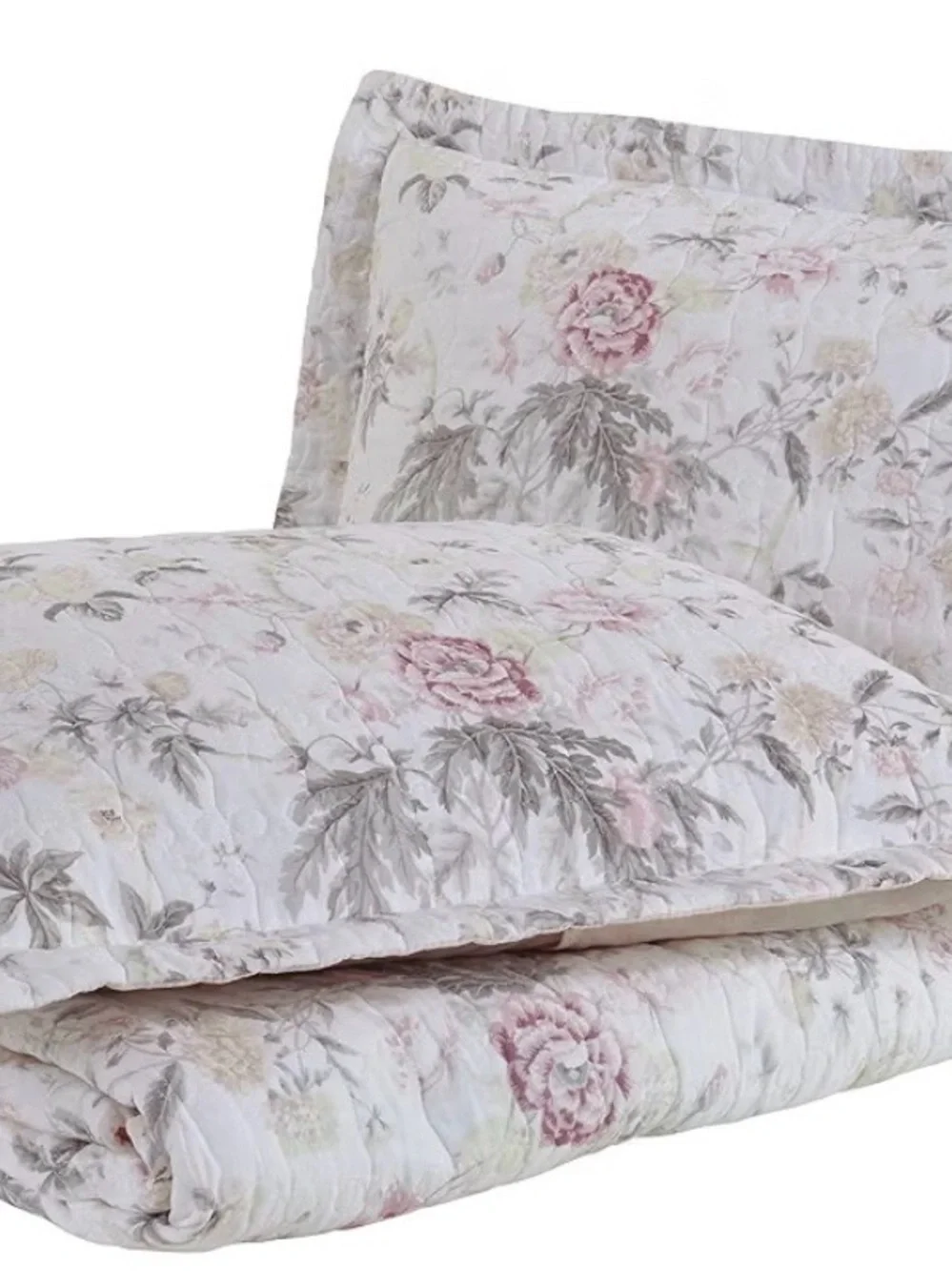 Classic Floral Quilt Set in Soft White and Pink - Laura Ashley